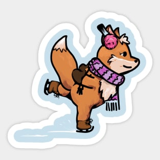 Fox on figure skates Sticker